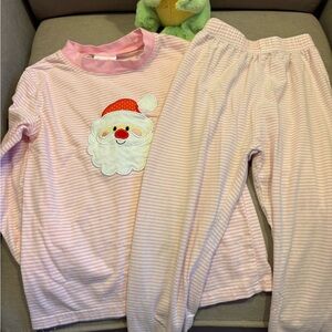 Pink Striped Kids Pajamas with Santa Design